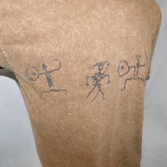 VTG 90s Stone Aged Rockwear Mens L Brown Shirt Petroglyphs Native acid wash - Picture 6 of 11